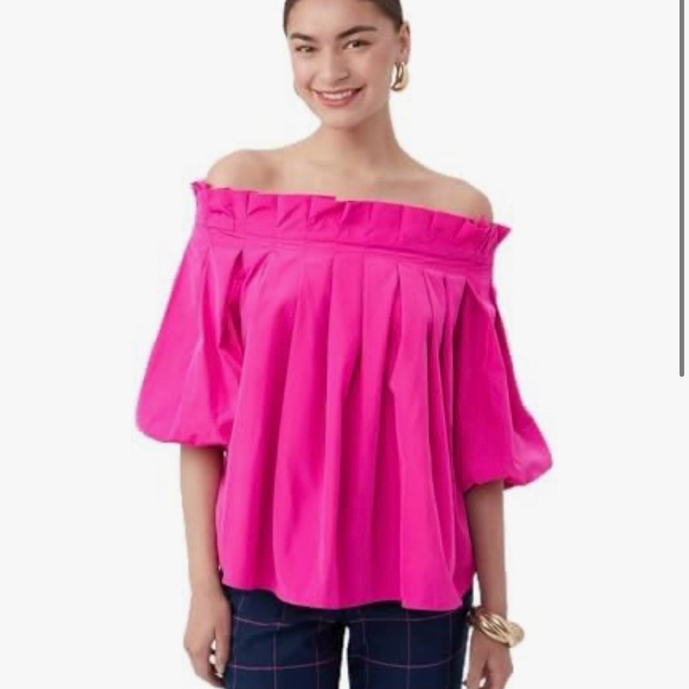 Trina Turk Fuschia Pink Off the Shoulder Pleated Small‎ Top NWT R-6